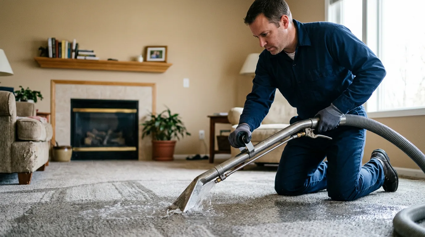 Water damage restoration technician working near Muskegon Heights, MI